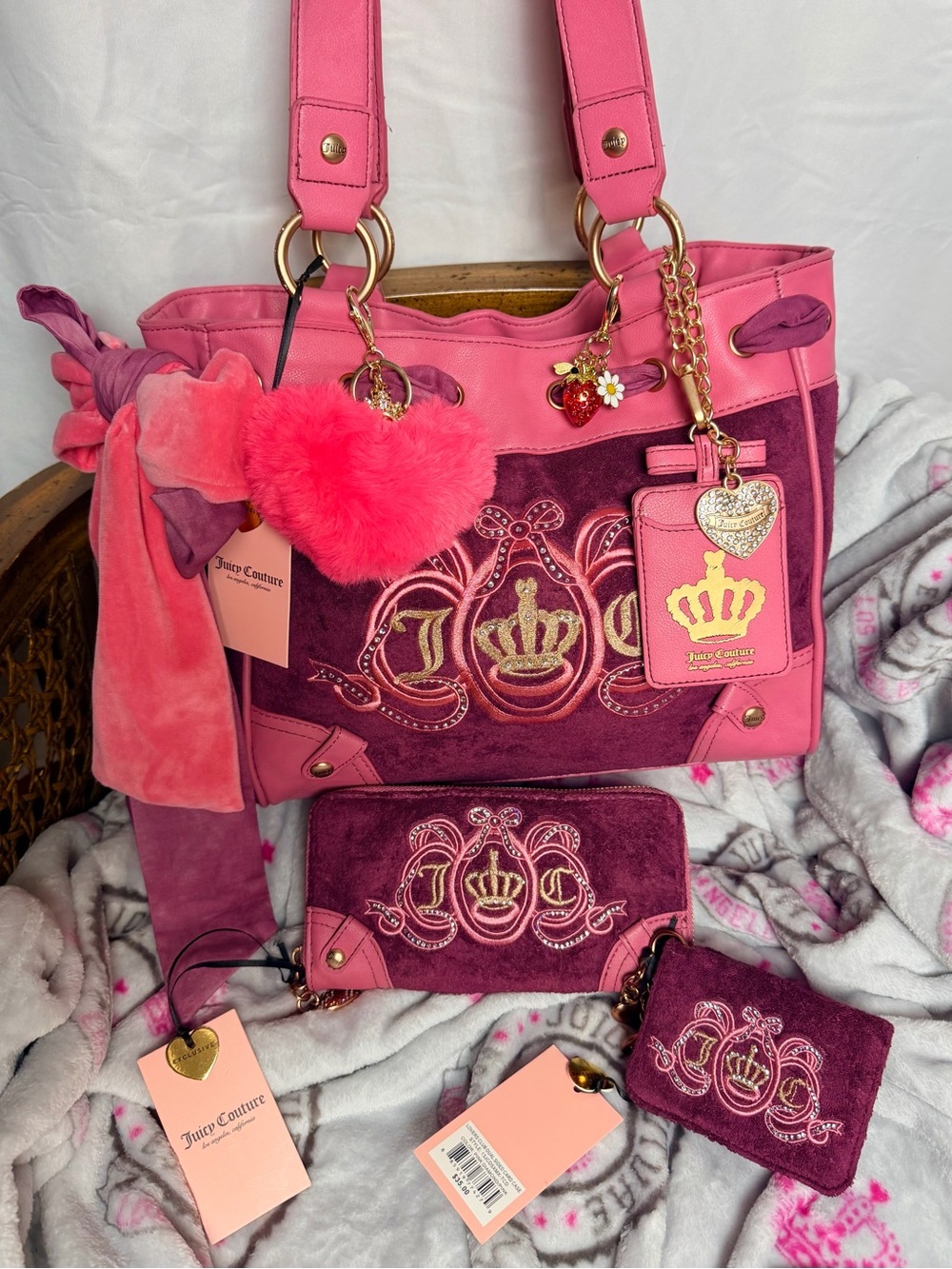 Juicy Couture Rare Custom Lovers Club Daydreamer Bag, Large & Small Wallet NWT